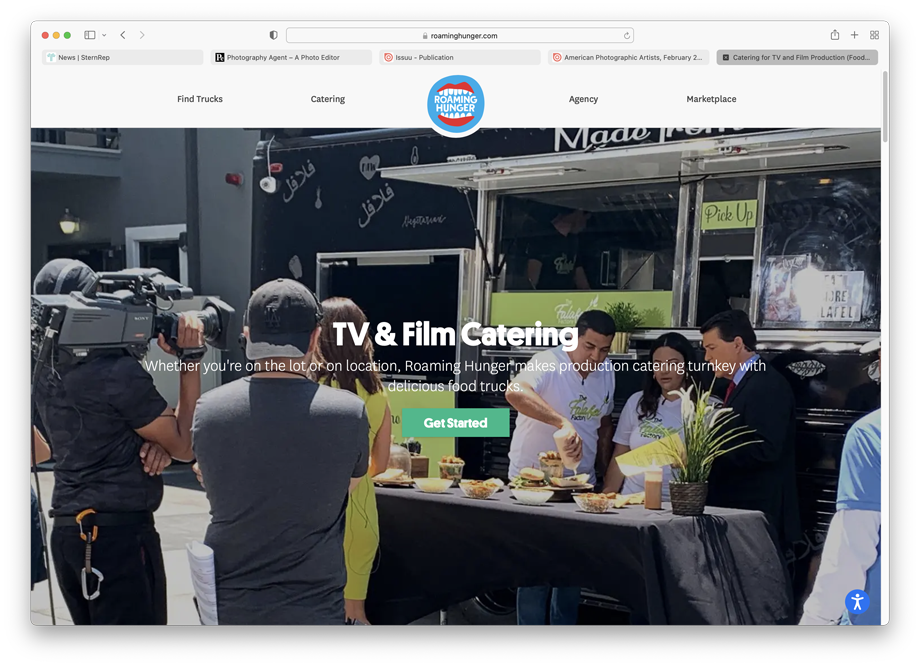 Craft services on Roaming Hunger's website featuring TV & Film Catering
