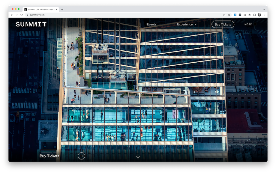 Screenshot of the Summit One Vanderbilt website that shows an aerial photography image of the building.