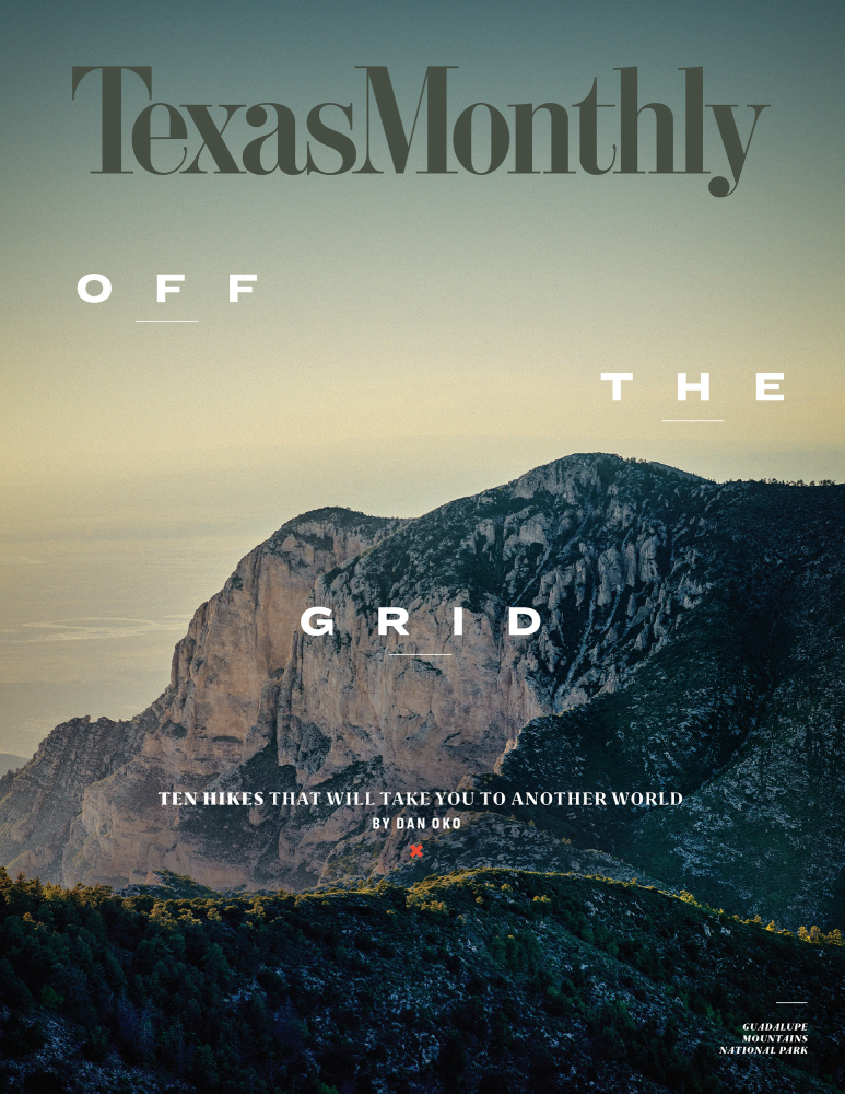 Texas Monthly cover photographed by Nick Simonite showing the Guadalupe Mountains