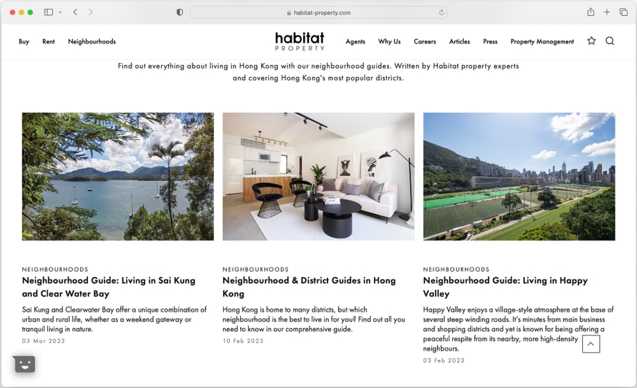 Screenshot of the Habitat Property website showcasing landscape photography by Denice Hough 
