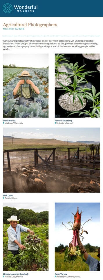 Emailer featuring Agricultural photographs by selected Wonderful Machine photographers.