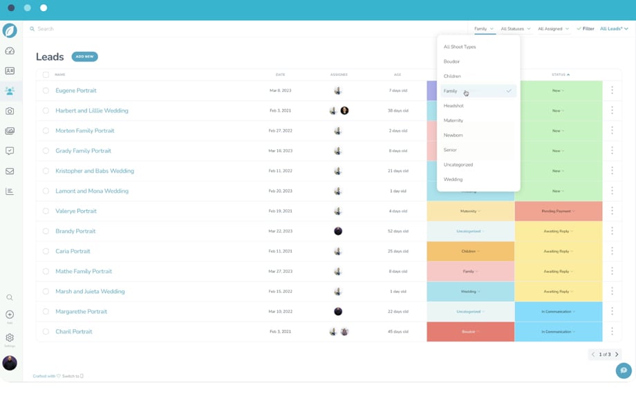 Screenshot of Sprout studio's lead generation dashboard 