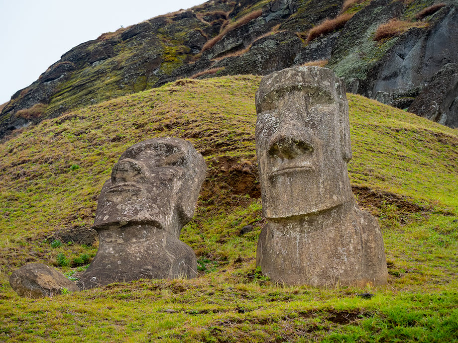 Two moai statues on Easter Island. 