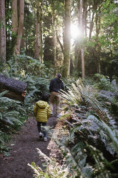 Photo of a father and child exploring the woods taken by Los Angeles-based lifestyle photographer Tiffany Luong.