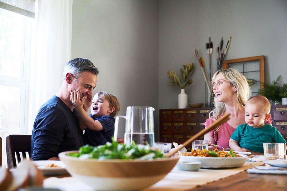 Photo of a family having lunch taken by Los Angeles-based lifestyle photographer Victoria Wall Harris.