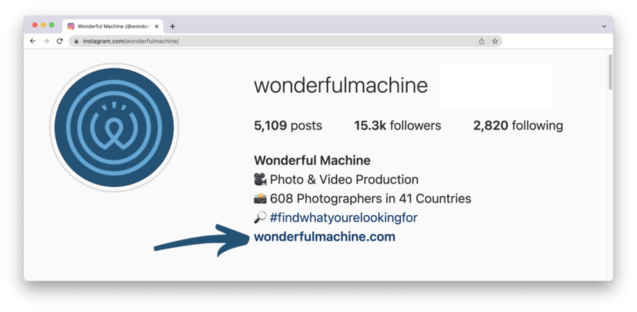 Screenshot of Wonderful Machine Instagram page with a link to the website in the bio