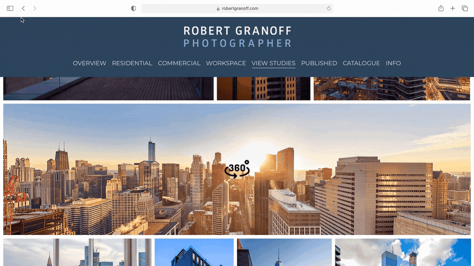 A GIF showing the 360 degree image functionality on Robert Granoff's new website template customization.