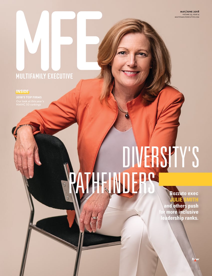 Tear sheet of the cover of Multifamily Executive Magazine featuring Julie Smith photographed by Marisa Guzman-Aloia