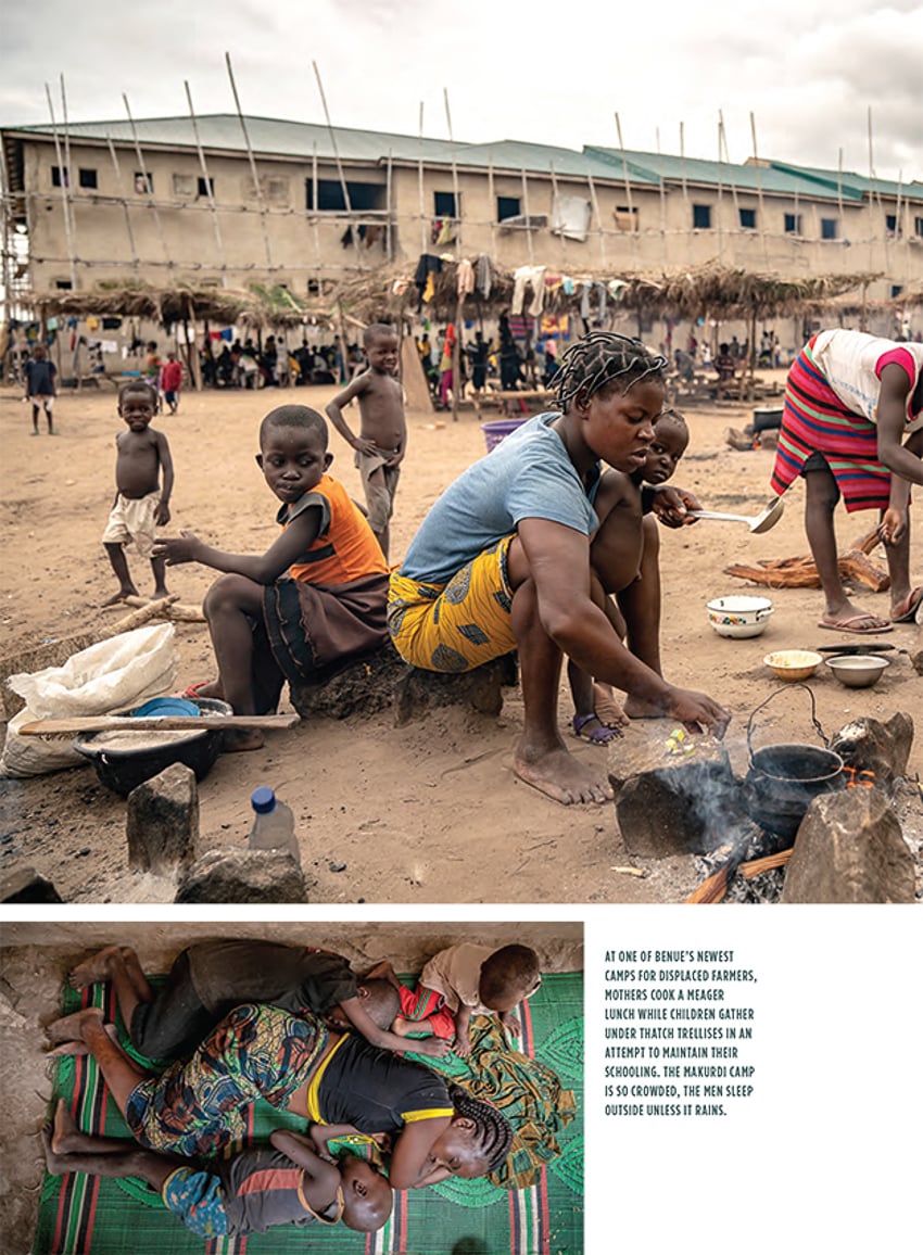 Photographs of a woman cooking with her children outside in an IDP camp by Gary Chapman on Nigeria's Unrelenting Terrorist Group Violence for Christianity Today.