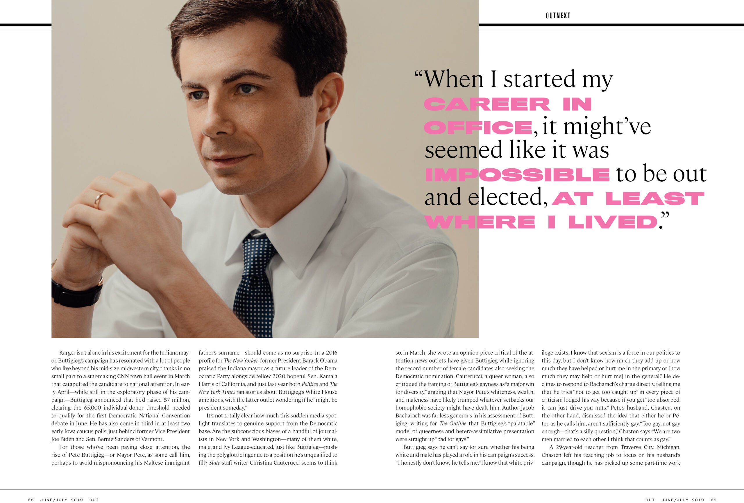 A tear from Out Magazine's article about Mayor Buttigieg. 
