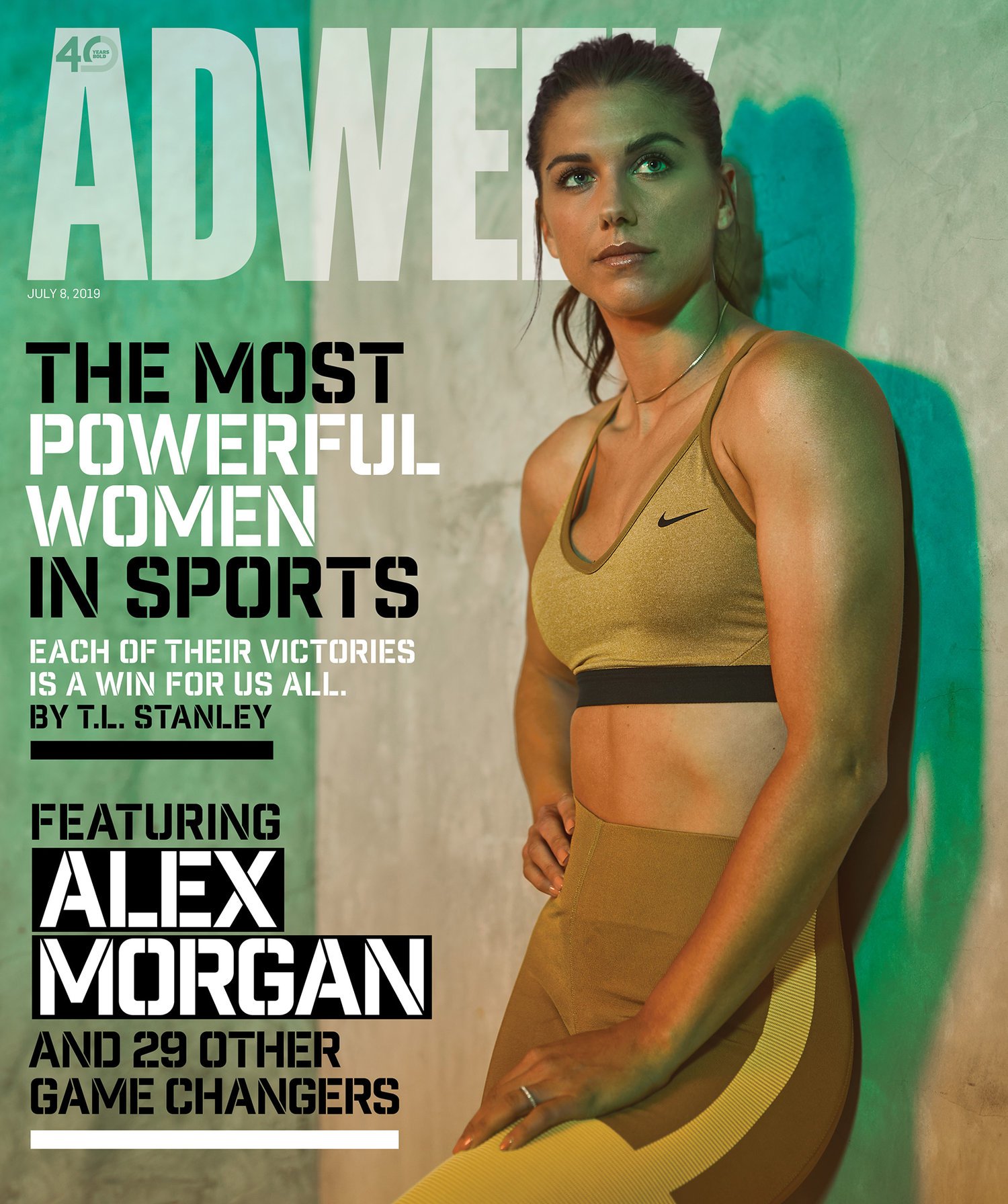 The cover of AdWeek showing Mary Beth Koeth's portrait of Alex Morgan.