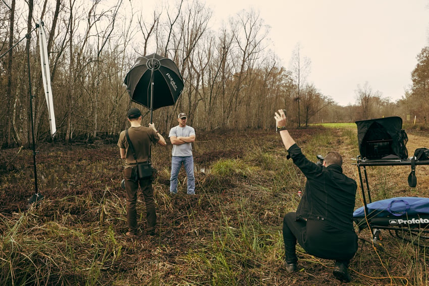 Behind the scenes photo of Clay Cook's Swamp People shoot. 