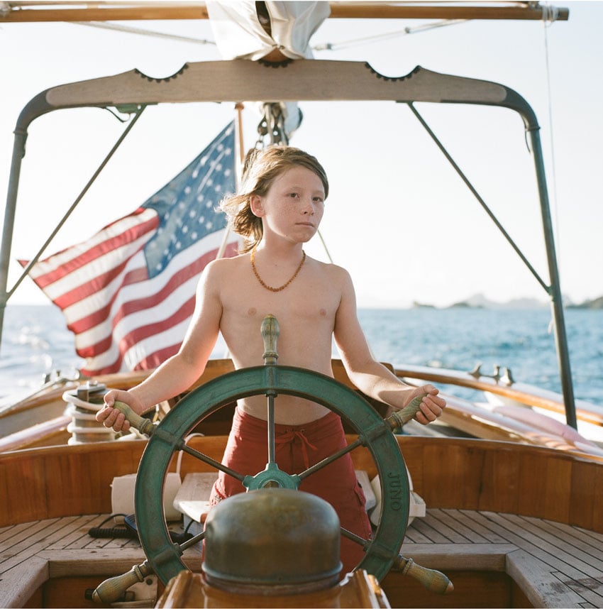 elizabeth cecil 4th of july photo, boy, american flag, boat
