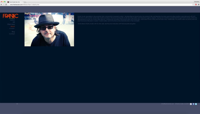 A screenshot of the About Us page from Frantic Studio's old site.