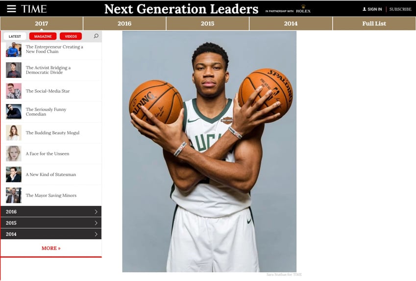 NBA stat leader Giannis Antetokounmpo photographed by Sarah Stathas.