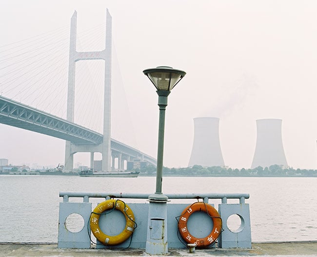Two Nuclear reactors are seen from the opposite side of the Huangpu river.