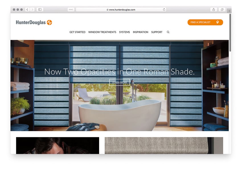 Hunter Douglas homepage as photographed by Lincoln Barbour