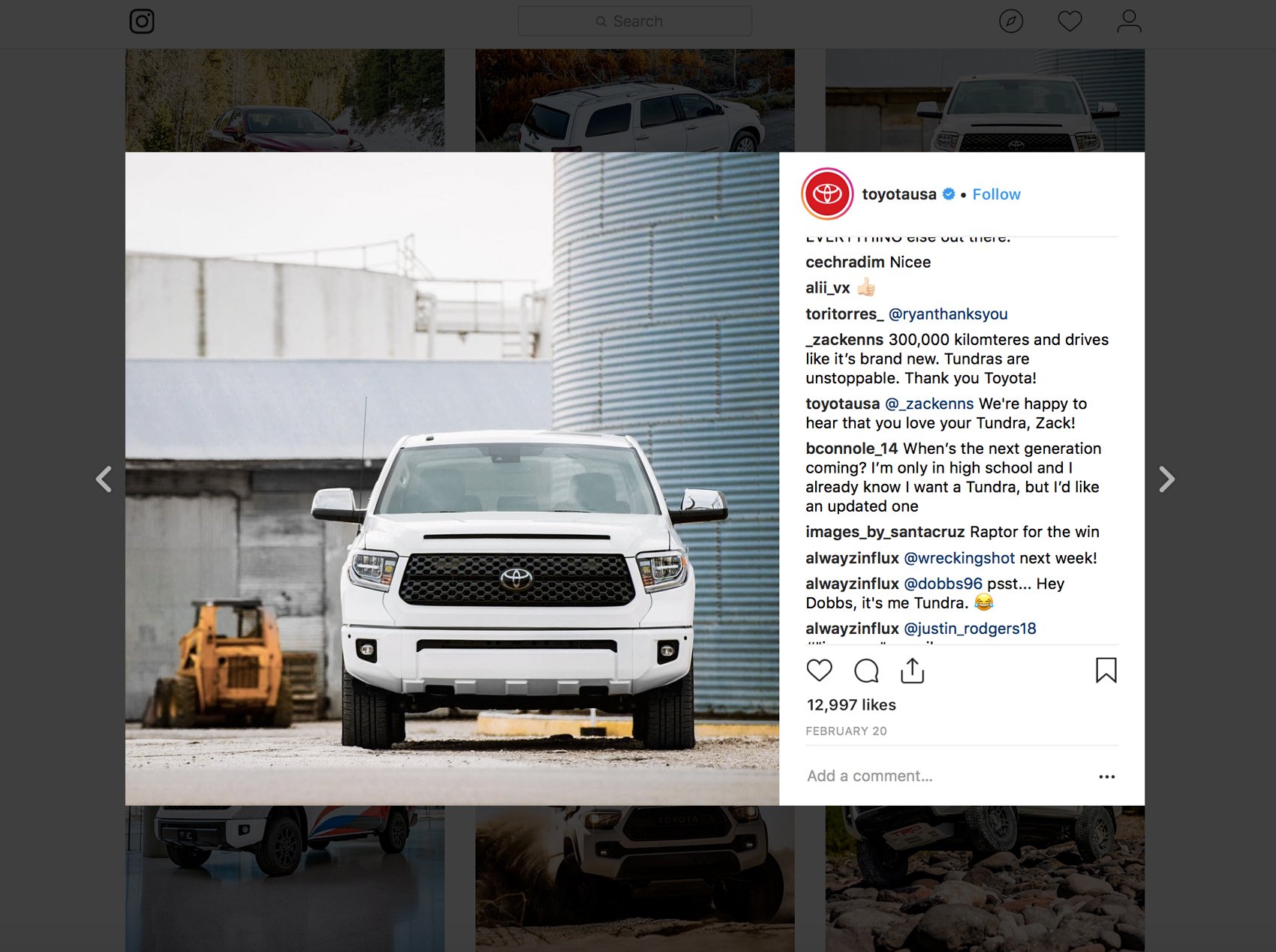 Photo by Mark Skovorodko for Toyota of a Toyota Tundra as featured on Toyota's Instagram profile.