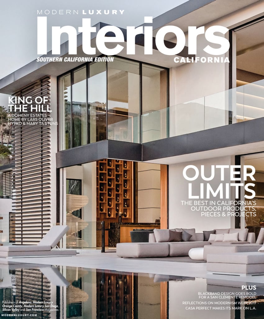 Cover page of Modern Luxury Interiors. Photo by Jake Holt.