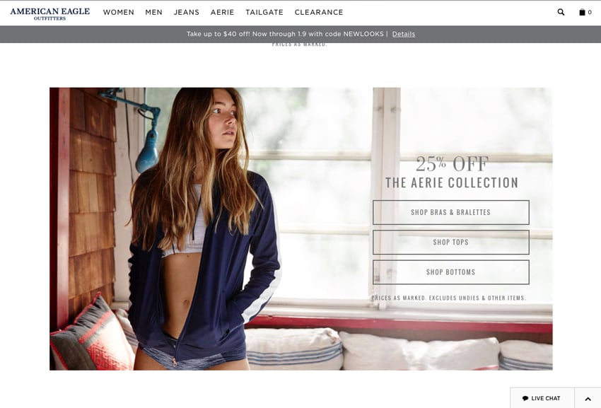 Screenshot from the American Eagle website with photos by Janelle Bendycki.