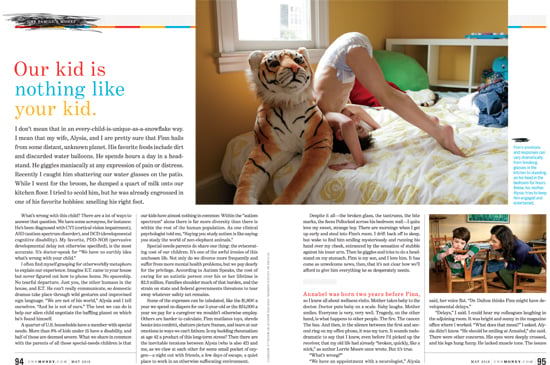 Photo of a special needs child playing in bed for Money Magazine by Seattle-based social documentary and portraiture photographer Annabel Clark.