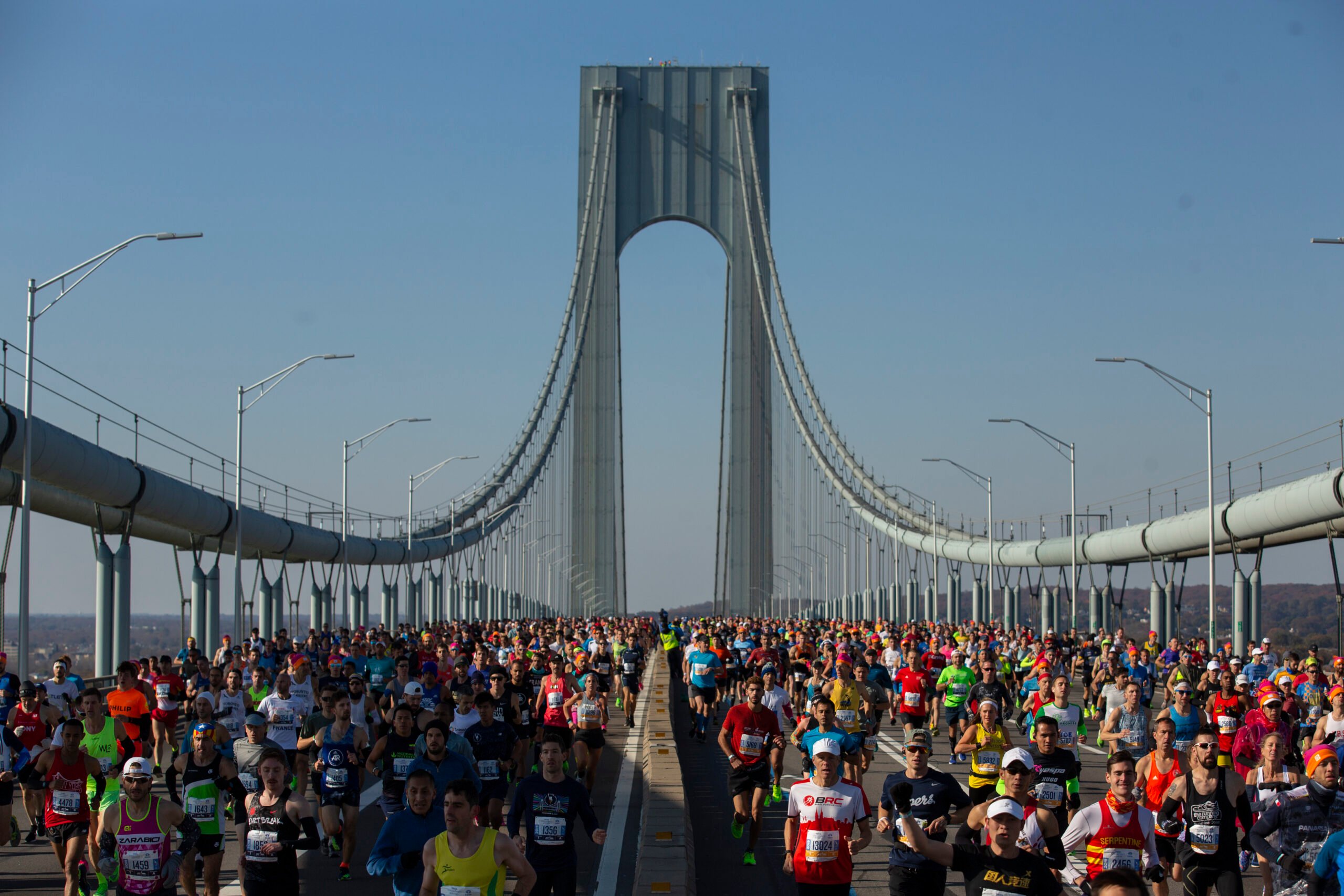 Ben Norman's photo from the end of the Verrazano Bridge shows it crowded with marathon runners