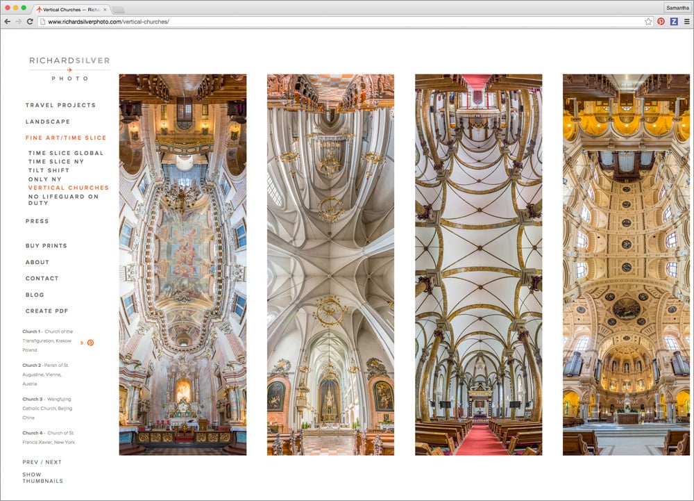 Richard Silver's fine art gallery as featured on his new website, featuring images of chapel interiors.
