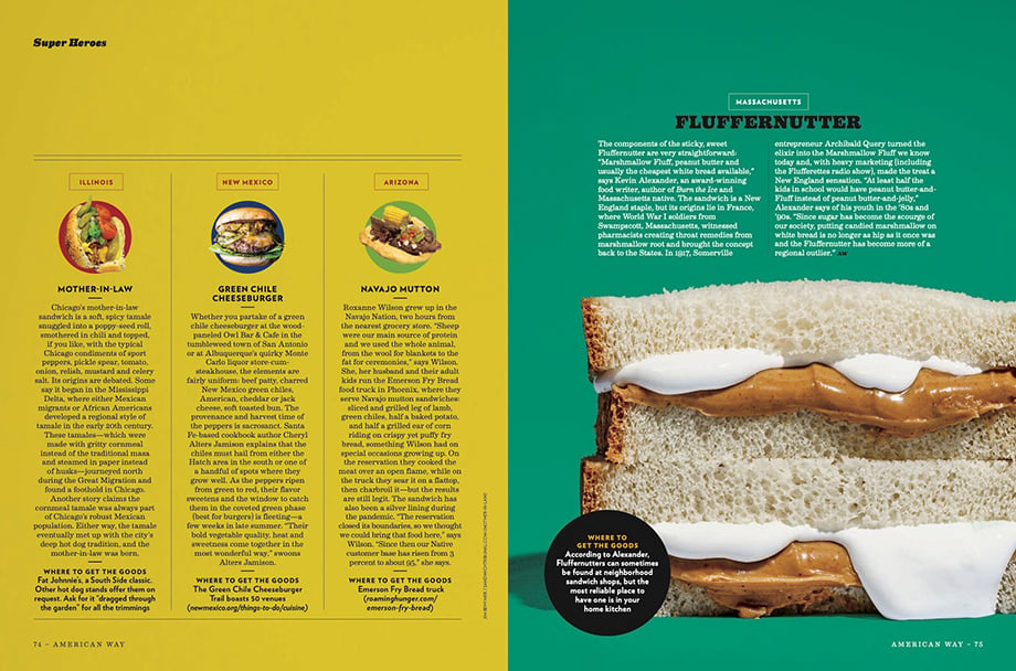 Scott Suchman photographs four sandwiches in American Way