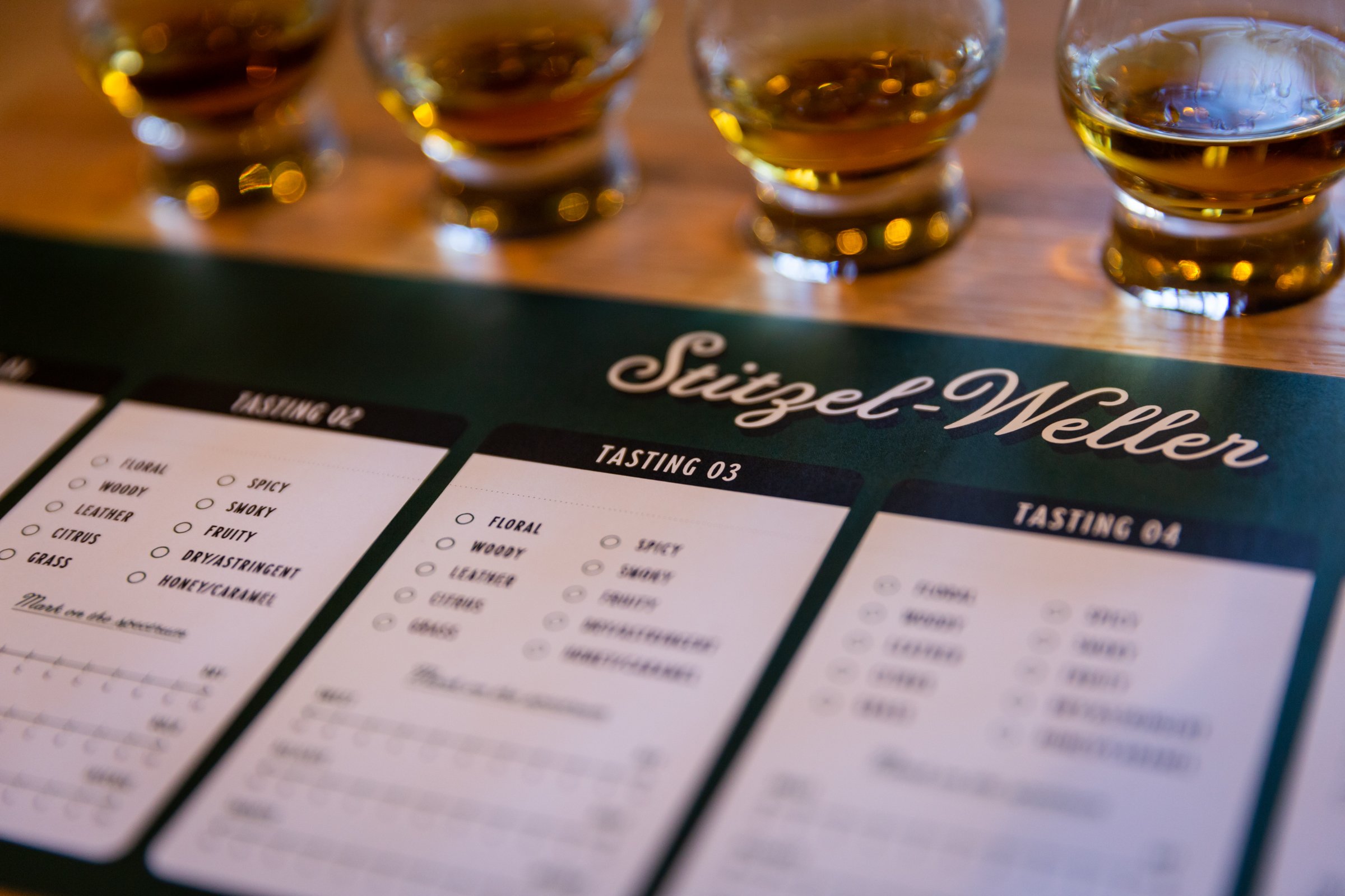 Photograph of a Burbon tasting menu.