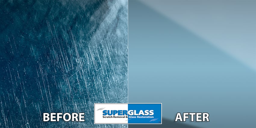 Tear sheet of before and after of super glass scratch removal and glass restoration shot by photographer Darren Woolway.