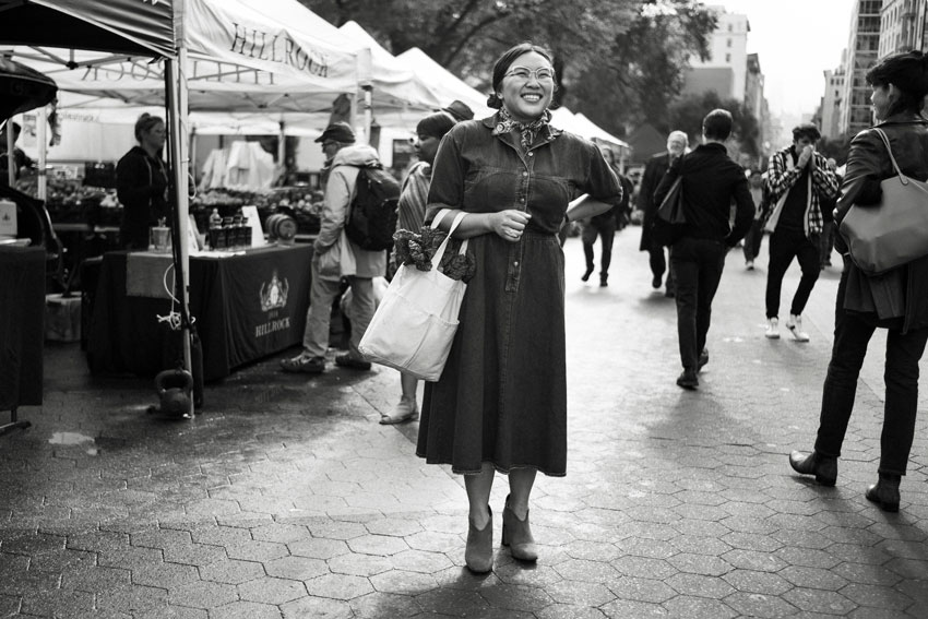 Ben Franke's Portrait of Nini Nguyen standing in Union Square Farmer's Market