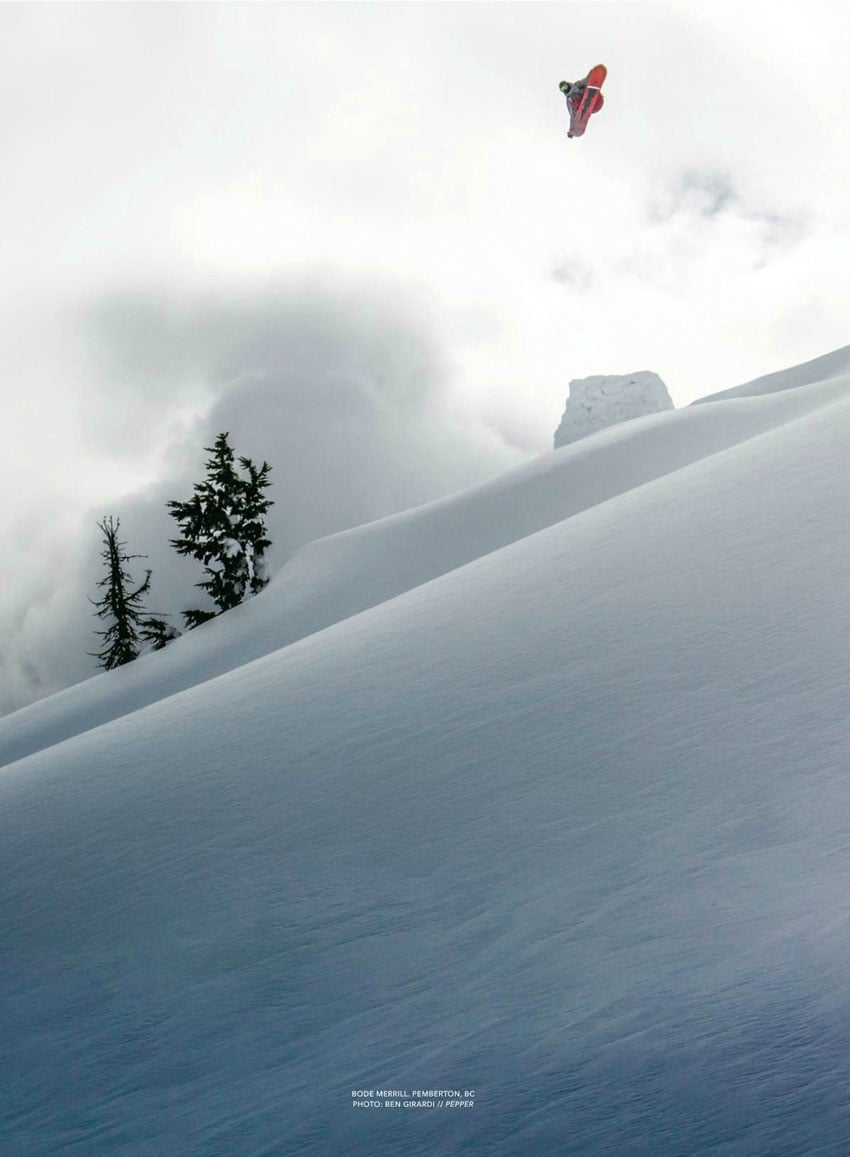 A snowboarder on a snowy mountain, photo by Ben Girardi.