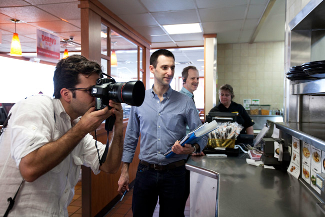 Image of Wonderful Machine executive producer Craig Oppenheimer on the set of a Denny's shoot. 