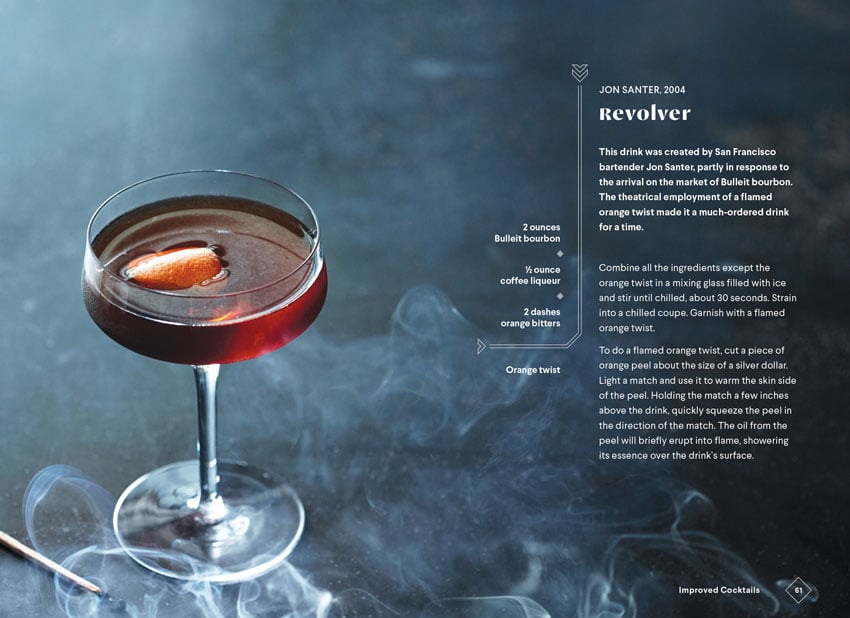 Tear sheet of a "Revolver" cocktail, along with its recipe, photo by Colin Price.
