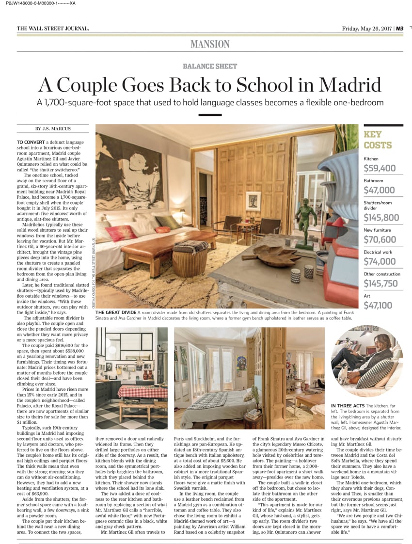 Tear sheet of Cristina Candel's interior shot for the Wall Street Journal
