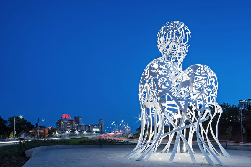 The new public artwork by international artist Jaume Plensa called Source, located on Project Bonaventure, shot by David Giral.