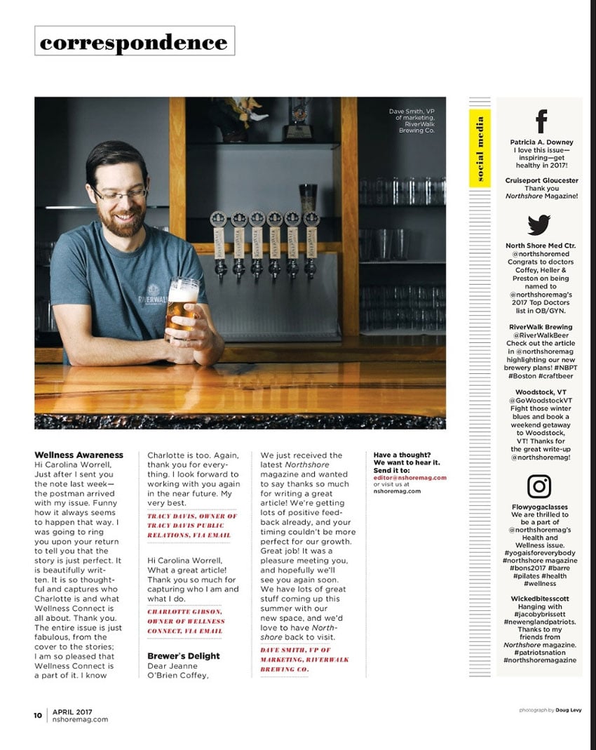 Tear sheet of a man enjoying a glass of beer, photo by Doug Levy.
