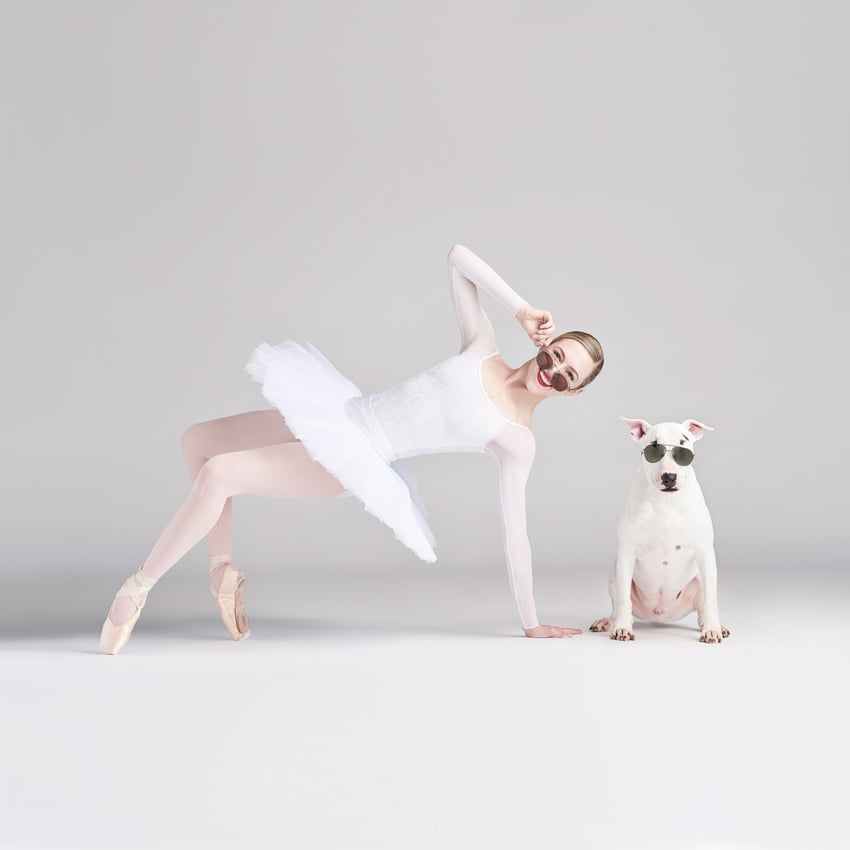 Dancer and dog wearing shades by Pratt Kreidich