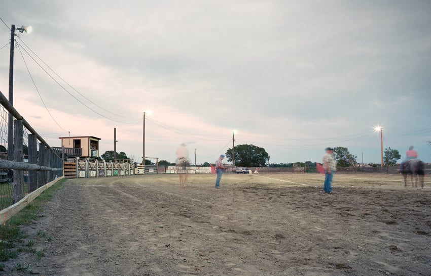 A time-lapse photo of a horse ranch.