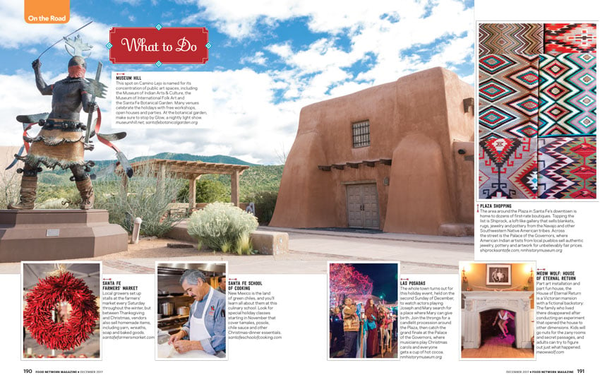 Tear sheet of photos of different locations in Santa Fe by Gabriella Marks for Food Network Magazine.