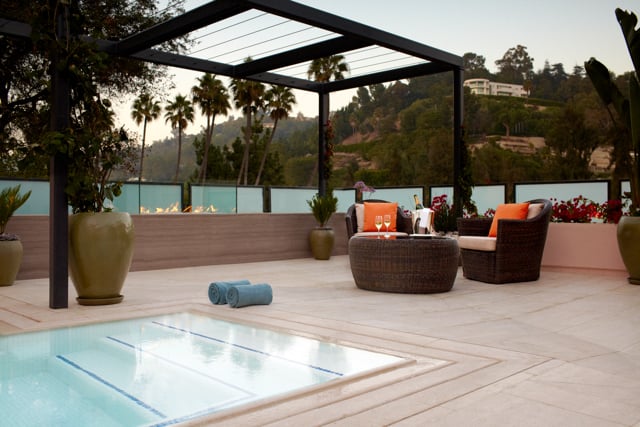 Hot tub area shot by Los Angeles-based interior, travel, and celebrity photographer Joe Schmelzer