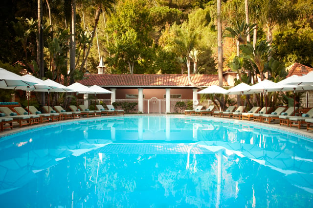 Pool shot by Los Angeles-based interior, travel, and celebrity photographer Joe Schmelzer for Hotel Bel-Air