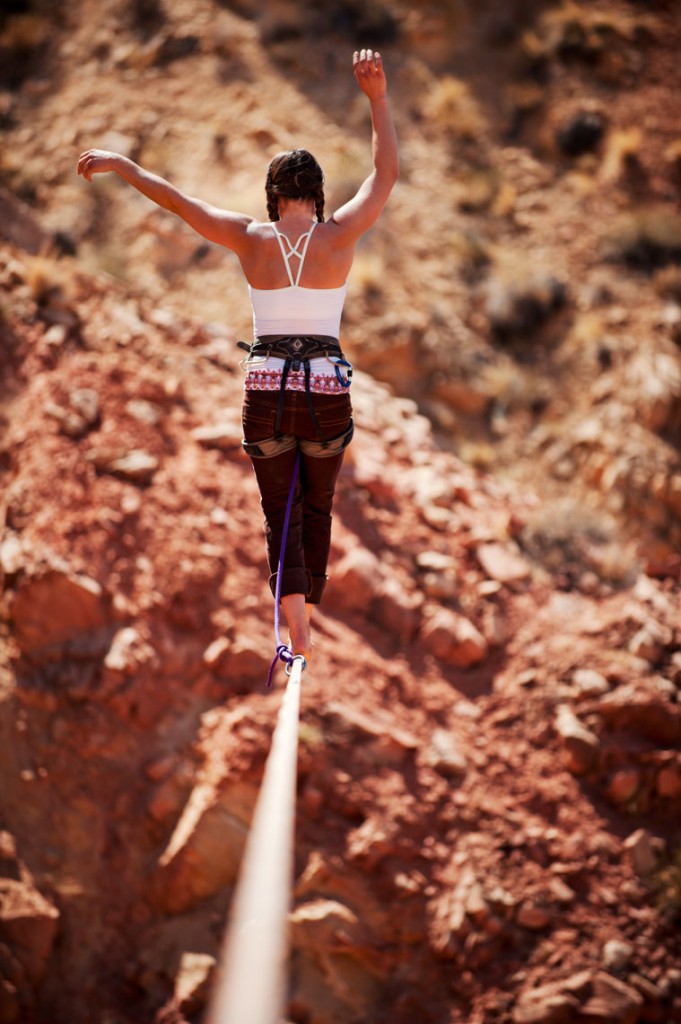 Woman walking a tightrope shot by New York-based sports photographer Laura Barisonzi 