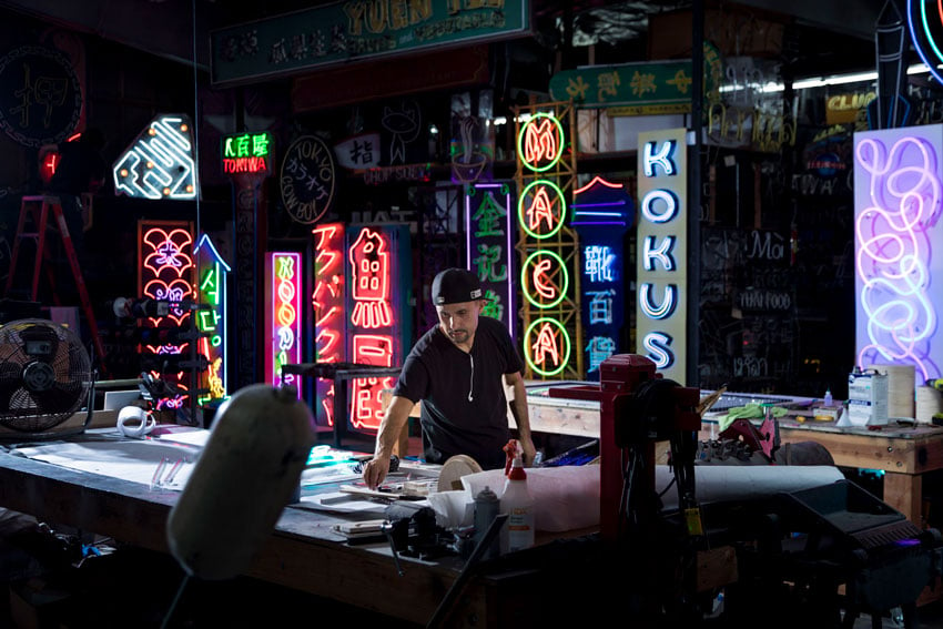 Behind the scenes of making of neon signs, photo by Jeff Berting.
