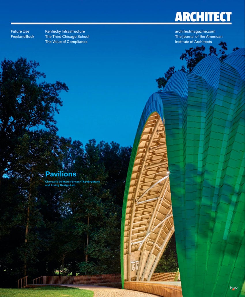 A tear sheet image of an interesting looking building, photo by Jeffrey Totaro.