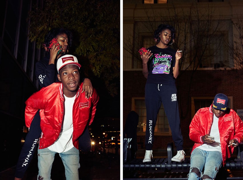 A man and a woman posing for the clothing brand RUNAWAY, photo by Jillian Clark.