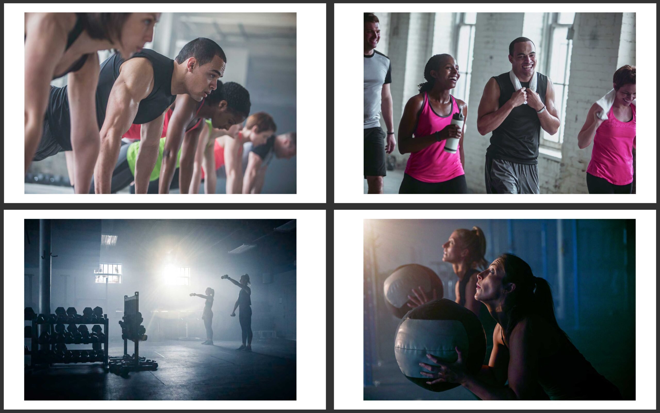 Four images of people exercising. 