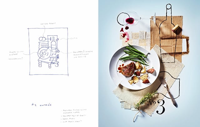 Concept drawings and final photo by Kyle Dreier of entree