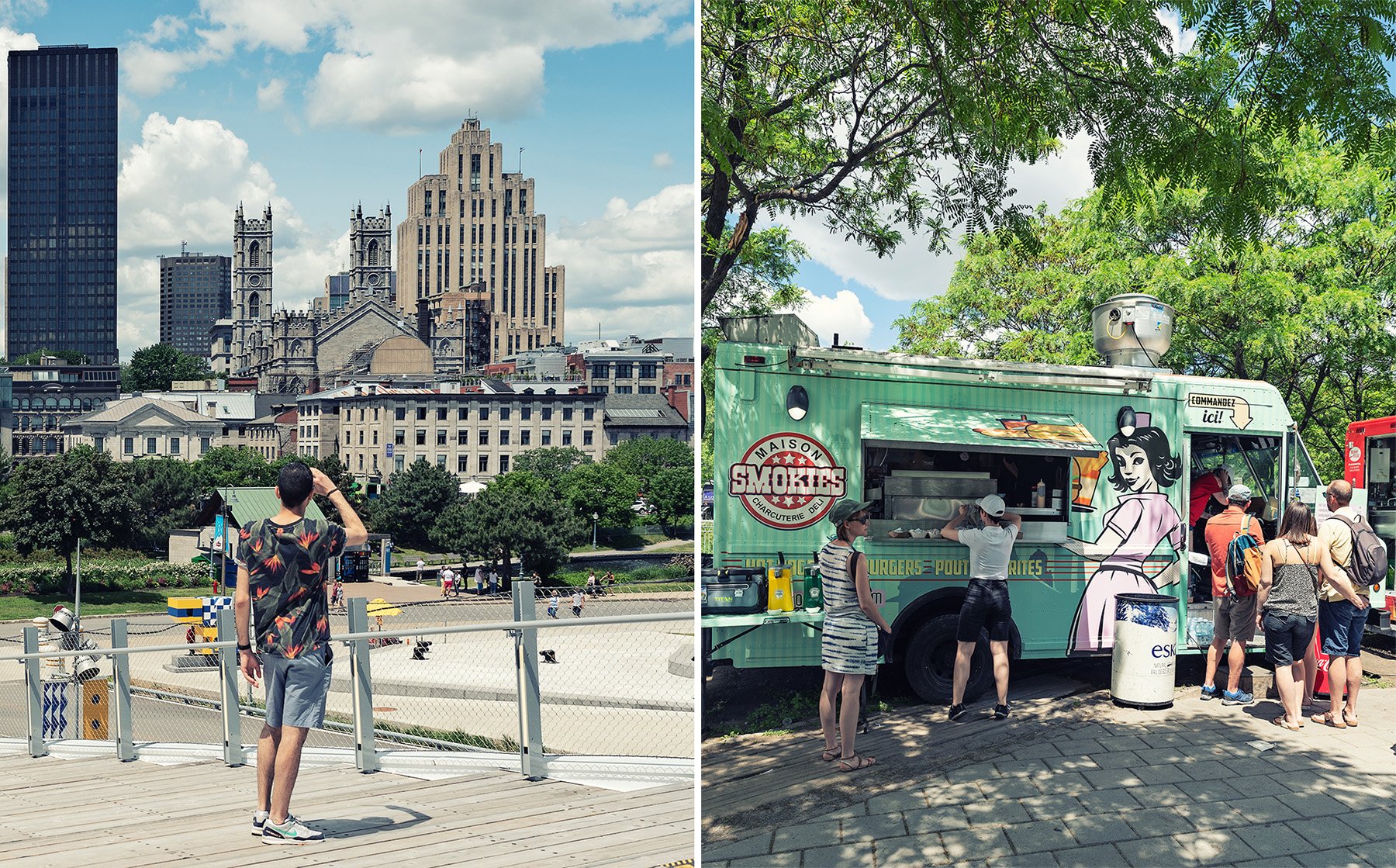 David Giral's shots of life in Montreal at a park (left) and a food truck (right)
