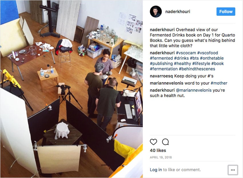 Screenshot of Nader Khouri's instagram featuring a behiind the scenes photo of the shoot.